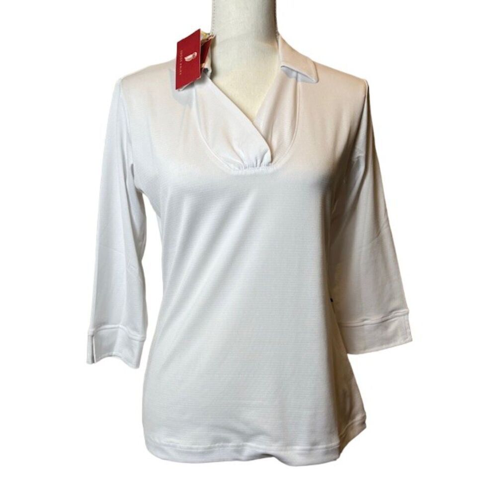 NWT Sport‎ Haley Women's 3/4 Sleeve White Collared Athletic Blouse Small